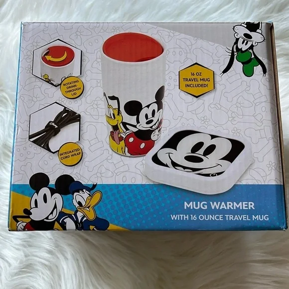 🆕 Disney Mickey and Friends Ceramic Travel Mug with Lid and Mug Warmer 16 Oz - Picture 6 of 13